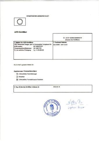 AEO-Zertifikat - HU BEOF - deutsch