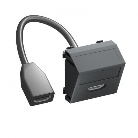 HDMI Anschluss, 1 Modul, Auslass schräg, mit Anschlusskabel schwarzgrau; RAL 7021
