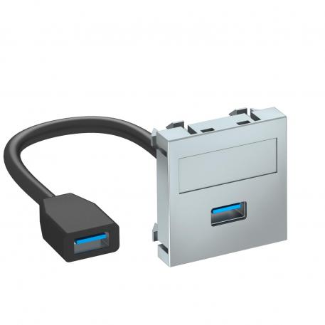 USB 2.0/3.0-Anschluss, 1 Modul, Auslass gerade, mit Anschlusskabel alu lackiert