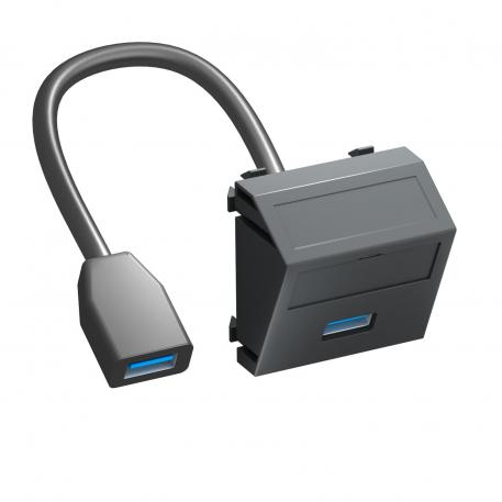 USB 2.0/3.0-Anschluss, 1 Modul, Auslass schräg, mit Anschlusskabel schwarzgrau; RAL 7021