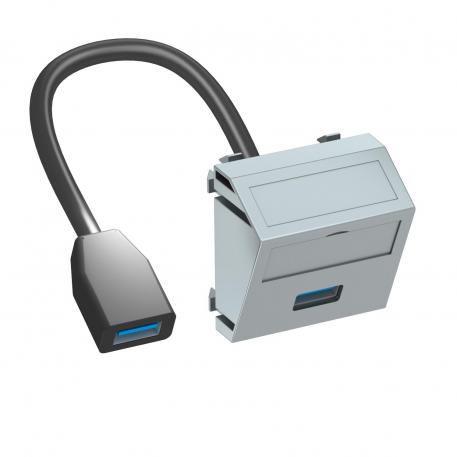 USB 2.0/3.0-Anschluss, 1 Modul, Auslass schräg, mit Anschlusskabel alu lackiert